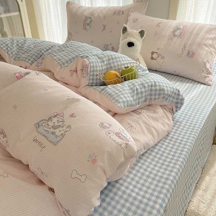 91家纺网 家纺一手货源 找家纺 瑞莱 2025新款开学季全棉纯棉萌趣印花四件套 甜品小狗