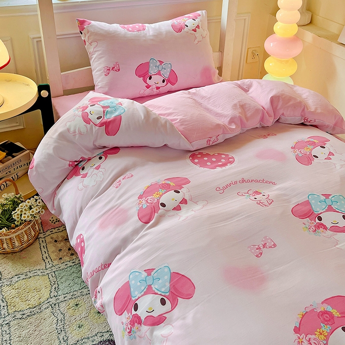 91家纺网 家纺一手货源 找家纺 海岛哥哥 2025新款A类云朵水洗棉三丽鸥正版授权四件套-学生床 三丽鸥-粉粉美乐蒂