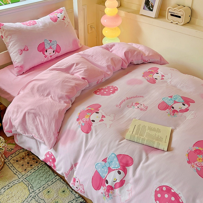 91家纺网 家纺一手货源 找家纺 海岛哥哥 2025新款A类云朵水洗棉三丽鸥正版授权四件套-学生床 三丽鸥-粉粉美乐蒂