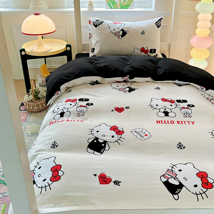 91家纺网 家纺一手货源 找家纺 海岛哥哥 2025新款A类云朵水洗棉三丽鸥正版授权四件套-学生床 三丽鸥-KT与小熊