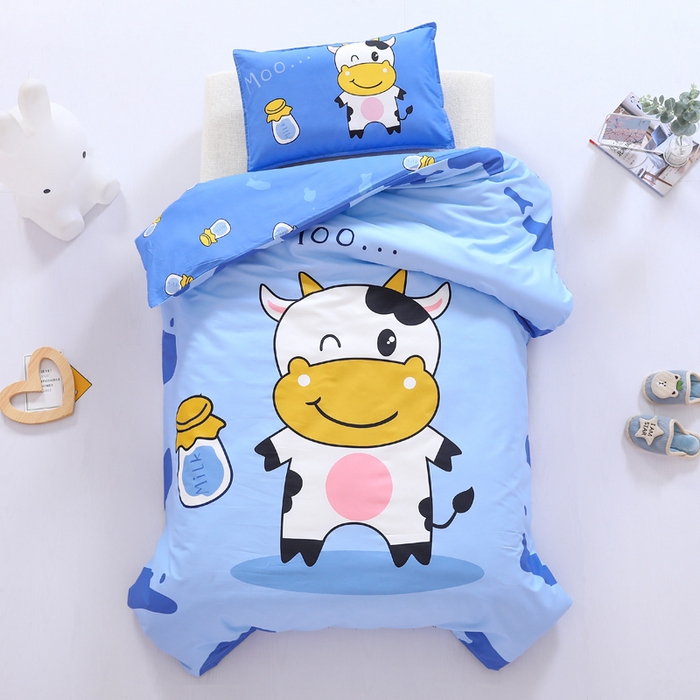 91家纺网 家纺一手货源 找家纺  2025新品全棉大版幼儿园三件套儿童被褥六件套宝宝午睡入园婴儿床床上用品 快乐牛牛