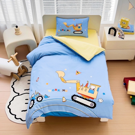2025新品全棉大版幼儿园三件套儿童被褥六件套宝宝午睡入园婴儿床床上用品 挖掘机