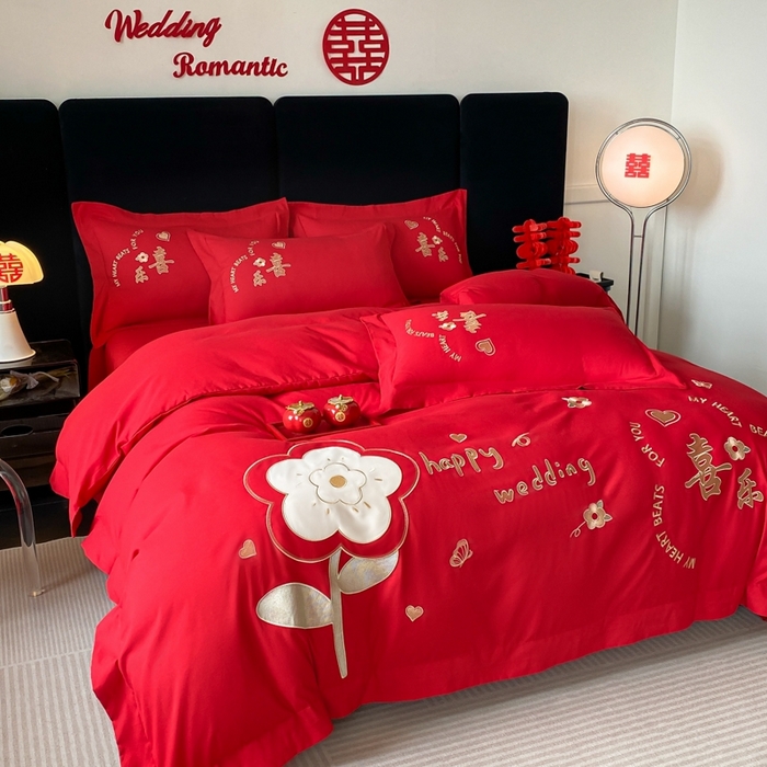 91家纺网 家纺一手货源 找家纺 青柚 2025新款高端婚庆刺绣四件套（标准不低于158加大不低于168以此类推，低价必投不撤销） 平安喜乐