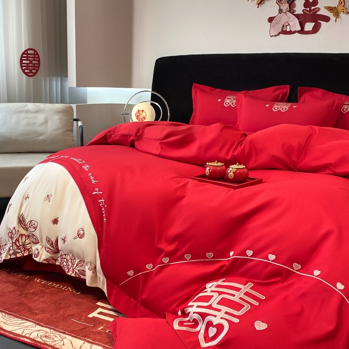 91家纺网 家纺一手货源 找家纺 青柚 2025新款高端婚庆刺绣四件套（标准不低于158加大不低于168以此类推，低价必投不撤销） 余生欢喜