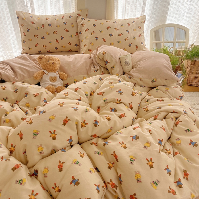 91家纺网 家纺一手货源 找家纺 瑞莱 2025新款开学季全棉纯棉萌趣印花四件套 开心派对