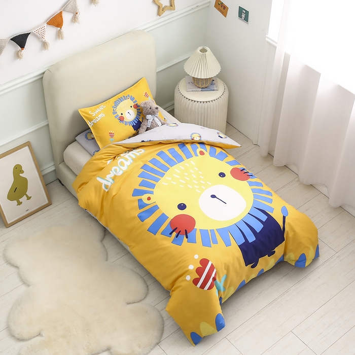 91家纺网 家纺一手货源 找家纺 2025新品全棉大版幼儿园三件套儿童被褥六件套宝宝午睡入园婴儿床床上用品 甜心狮子