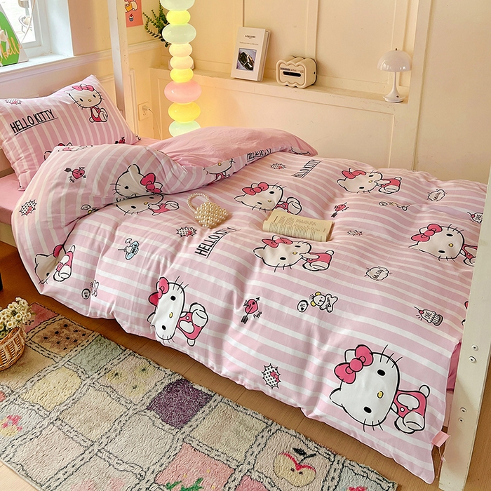 91家纺网 家纺一手货源 找家纺 海岛哥哥 2025新款A类云朵水洗棉三丽鸥正版授权四件套-学生床 三丽鸥-纯真KT