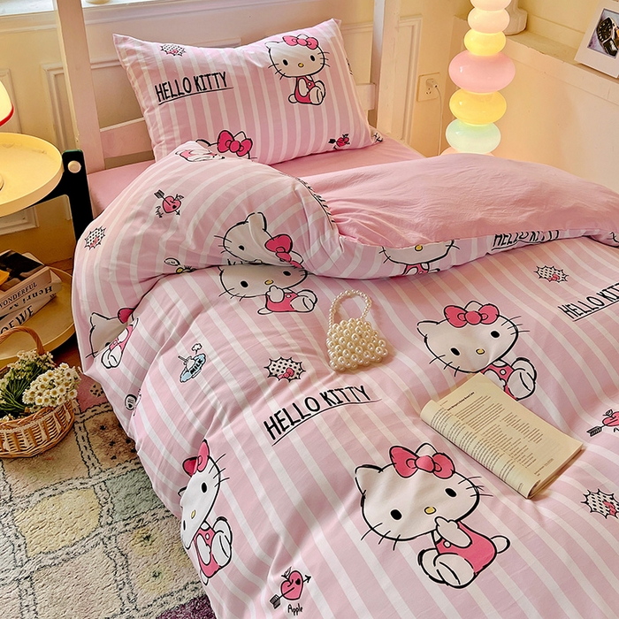 91家纺网 家纺一手货源 找家纺 海岛哥哥 2025新款A类云朵水洗棉三丽鸥正版授权四件套-学生床 三丽鸥-纯真KT