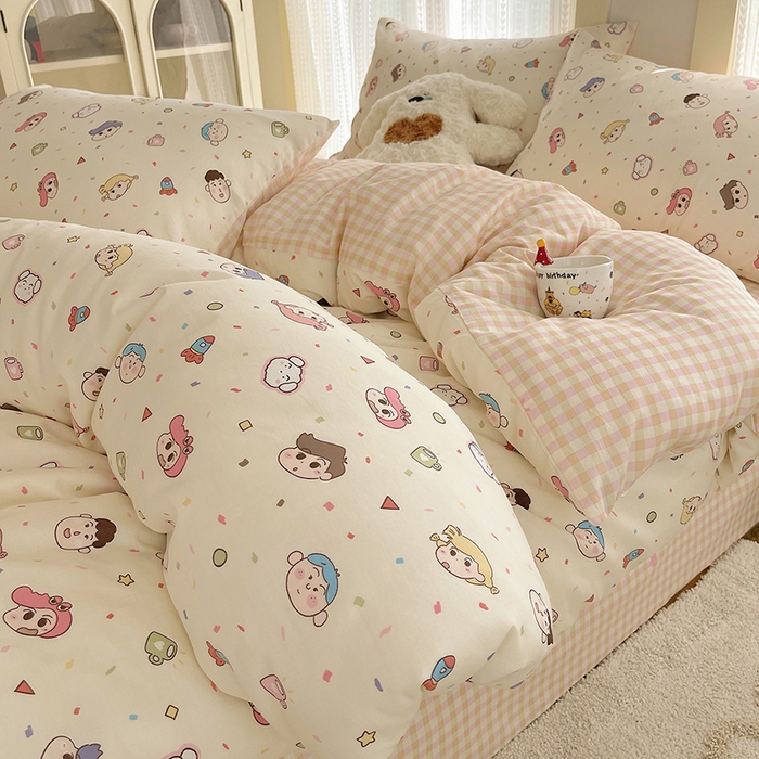 91家纺网 家纺一手货源 找家纺 瑞莱 2025新款开学季全棉纯棉萌趣印花四件套 糖果幼儿园