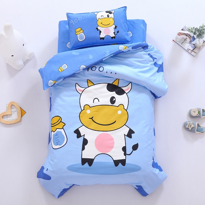91家纺网 家纺一手货源 找家纺  2025新品全棉大版幼儿园三件套儿童被褥六件套宝宝午睡入园婴儿床床上用品 快乐牛牛