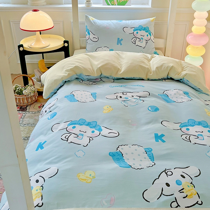 91家纺网 家纺一手货源 找家纺 海岛哥哥 2025新款A类云朵水洗棉三丽鸥正版授权四件套-学生床 三丽鸥-泡泡玉桂狗