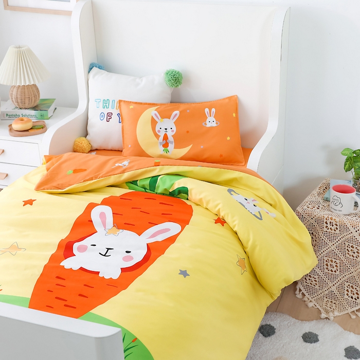 91家纺网 家纺一手货源 找家纺 2025新品全棉大版幼儿园三件套儿童被褥六件套宝宝午睡入园婴儿床床上用品 萝卜小兔