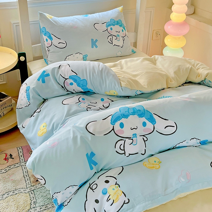 91家纺网 家纺一手货源 找家纺 海岛哥哥 2025新款A类云朵水洗棉三丽鸥正版授权四件套-学生床 三丽鸥-泡泡玉桂狗