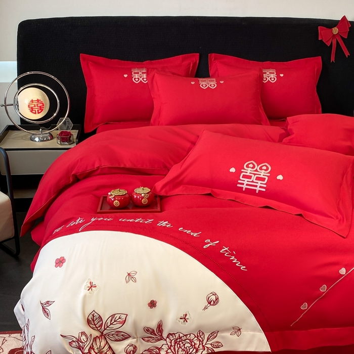 91家纺网 家纺一手货源 找家纺 青柚 2025新款高端婚庆刺绣四件套（标准不低于158加大不低于168以此类推，低价必投不撤销） 余生欢喜