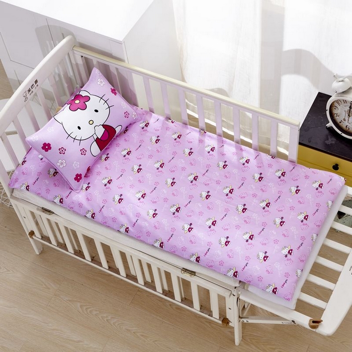 91家纺网 家纺一手货源 找家纺 2025新品全棉大版幼儿园三件套儿童被褥六件套宝宝午睡入园婴儿床床上用品 KT猫