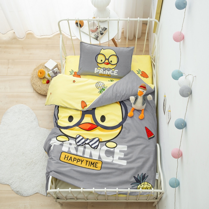 91家纺网 家纺一手货源 找家纺 2025新品全棉大版幼儿园三件套儿童被褥六件套宝宝午睡入园婴儿床床上用品 快乐小鸡