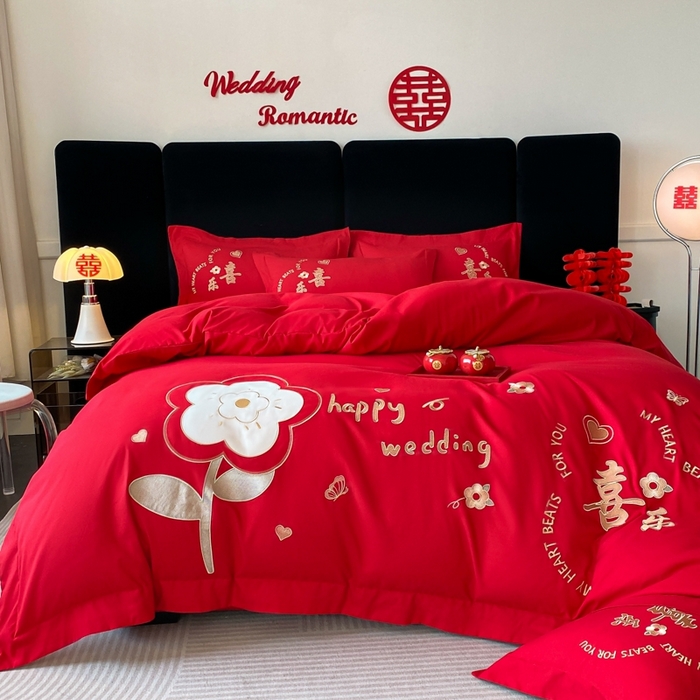 91家纺网 家纺一手货源 找家纺 青柚 2025新款高端婚庆刺绣四件套（标准不低于158加大不低于168以此类推，低价必投不撤销） 平安喜乐