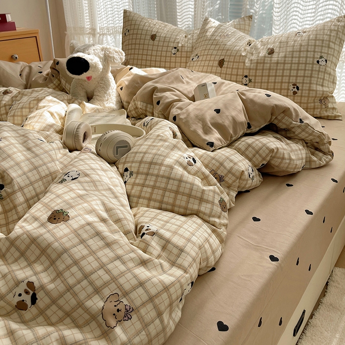 91家纺网 家纺一手货源 找家纺 瑞莱 2025新款开学季全棉纯棉萌趣印花四件套 曲奇小狗