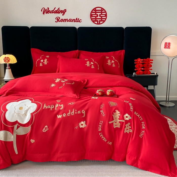 91家纺网 家纺一手货源 找家纺 青柚 2025新款高端婚庆刺绣四件套（标准不低于158加大不低于168以此类推，低价必投不撤销） 平安喜乐