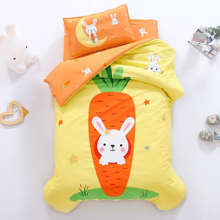 91家纺网 家纺一手货源 找家纺 2025新品全棉大版幼儿园三件套儿童被褥六件套宝宝午睡入园婴儿床床上用品 萝卜小兔