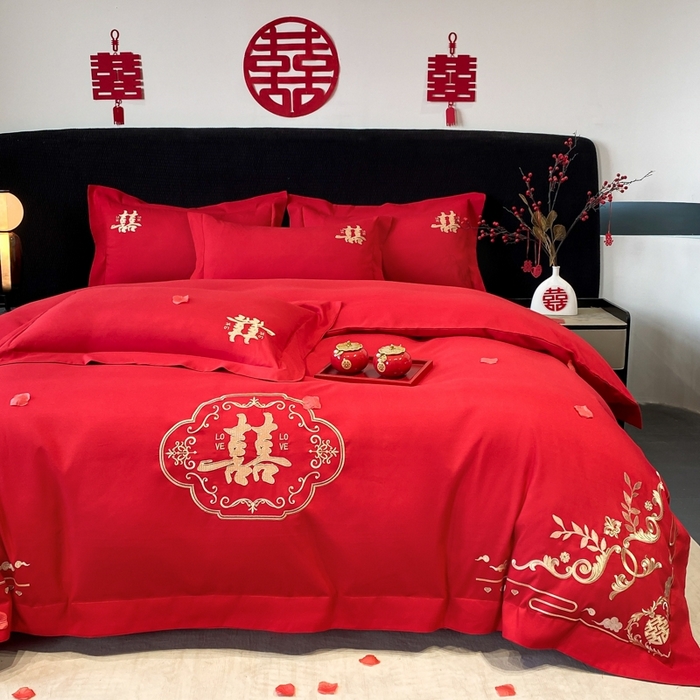 91家纺网 家纺一手货源 找家纺 青柚 2025新款高端婚庆刺绣四件套（标准不低于158加大不低于168以此类推，低价必投不撤销） 喜遇