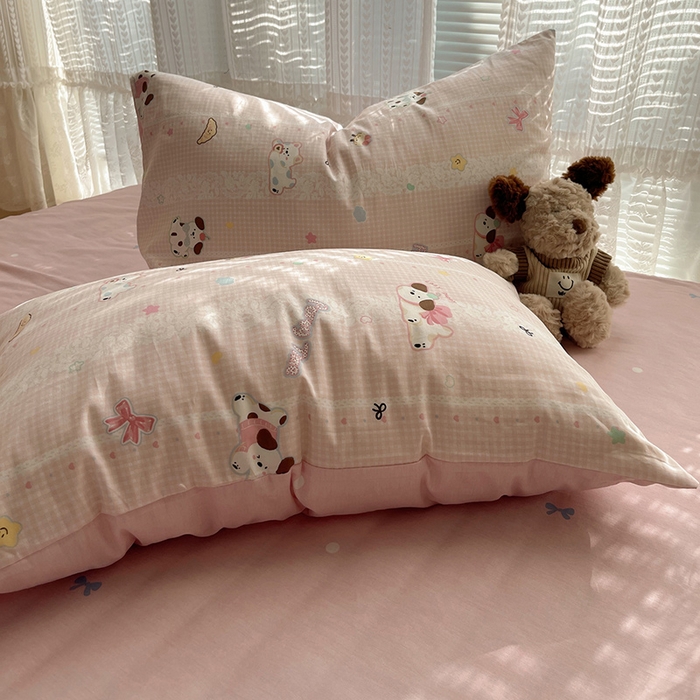 91家纺网 家纺一手货源 找家纺 瑞莱 2025新款开学季全棉纯棉萌趣印花四件套 蕾丝小狗