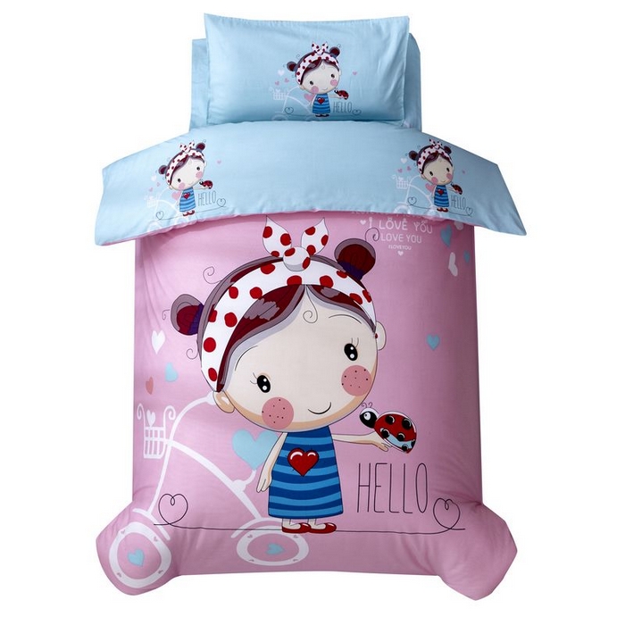 91家纺网 家纺一手货源 找家纺 2025新品全棉大版幼儿园三件套儿童被褥六件套宝宝午睡入园婴儿床床上用品 糖果女孩