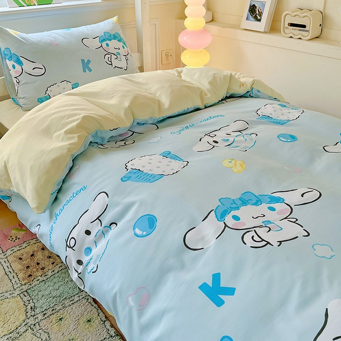 91家纺网 家纺一手货源 找家纺 海岛哥哥 2025新款A类云朵水洗棉三丽鸥正版授权四件套-学生床 三丽鸥-泡泡玉桂狗