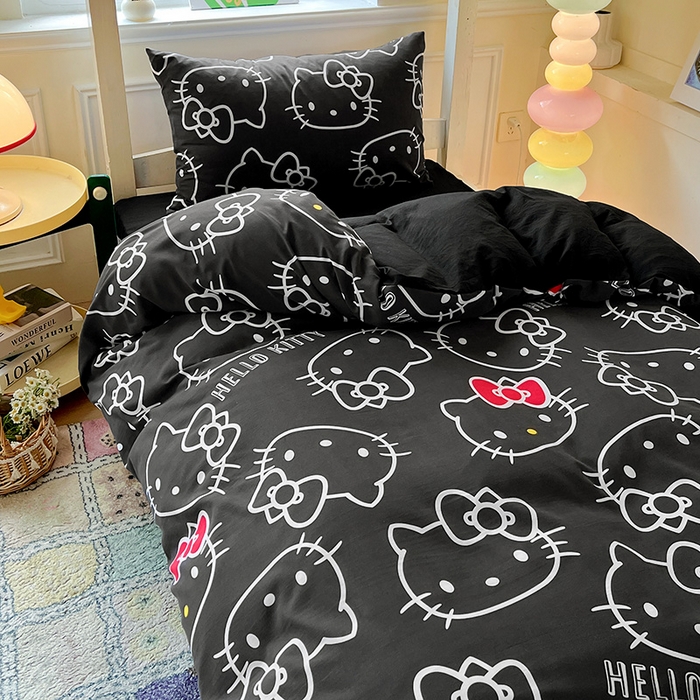 91家纺网 家纺一手货源 找家纺 海岛哥哥 2025新款A类云朵水洗棉三丽鸥正版授权四件套-学生床 三丽鸥-黑白KT