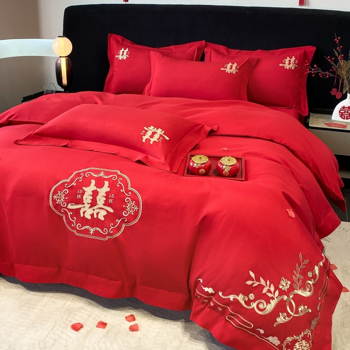 91家纺网 家纺一手货源 找家纺 青柚 2025新款高端婚庆刺绣四件套（标准不低于158加大不低于168以此类推，低价必投不撤销） 喜遇