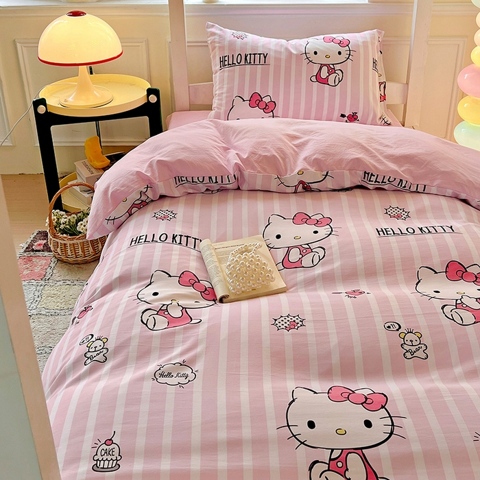 91家纺网 家纺一手货源 找家纺 海岛哥哥 2025新款A类云朵水洗棉三丽鸥正版授权四件套-学生床 三丽鸥-纯真KT