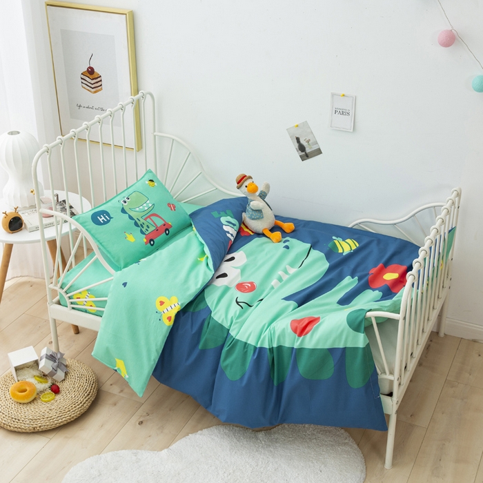 91家纺网 家纺一手货源 找家纺 2025新品全棉大版幼儿园三件套儿童被褥六件套宝宝午睡入园婴儿床床上用品 汽车恐龙