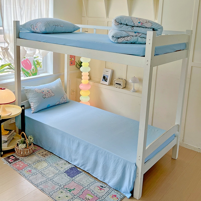 91家纺网 家纺一手货源 找家纺 海岛哥哥 2025新款A类云朵水洗棉三丽鸥正版授权四件套-学生床 三丽鸥-软萌玉桂狗蓝