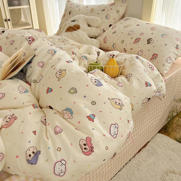 91家纺网 家纺一手货源 找家纺 瑞莱 2025新款开学季全棉纯棉萌趣印花四件套 糖果幼儿园