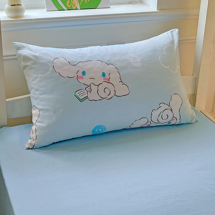 91家纺网 家纺一手货源 找家纺 海岛哥哥 2025新款A类云朵水洗棉三丽鸥正版授权四件套-学生床 三丽鸥-软萌玉桂狗蓝