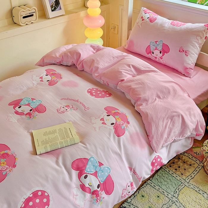 91家纺网 家纺一手货源 找家纺 海岛哥哥 2025新款A类云朵水洗棉三丽鸥正版授权四件套-学生床 三丽鸥-粉粉美乐蒂