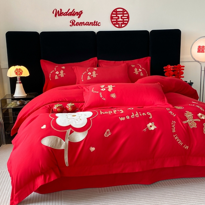 91家纺网 家纺一手货源 找家纺 青柚 2025新款高端婚庆刺绣四件套（标准不低于158加大不低于168以此类推，低价必投不撤销） 平安喜乐