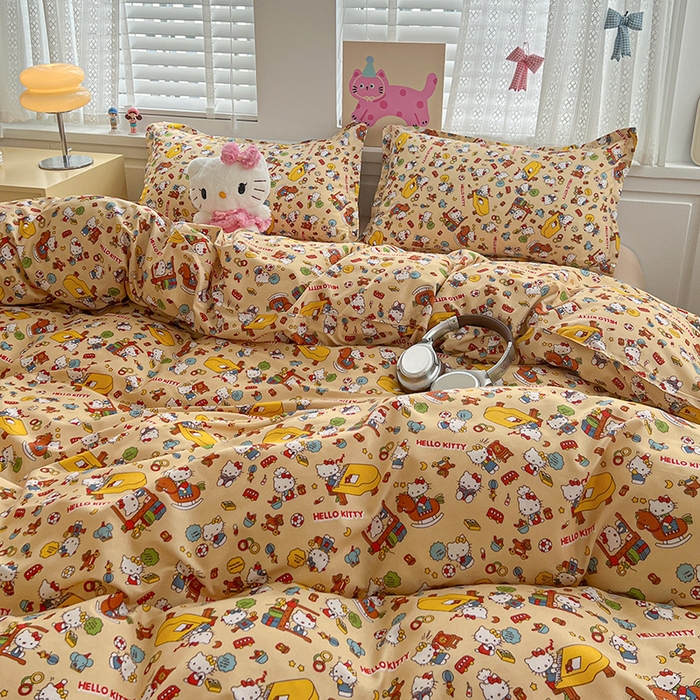 91家纺网 家纺一手货源 找家纺 布可家纺 2025新款水洗磨毛印花四件套 Kt乐园