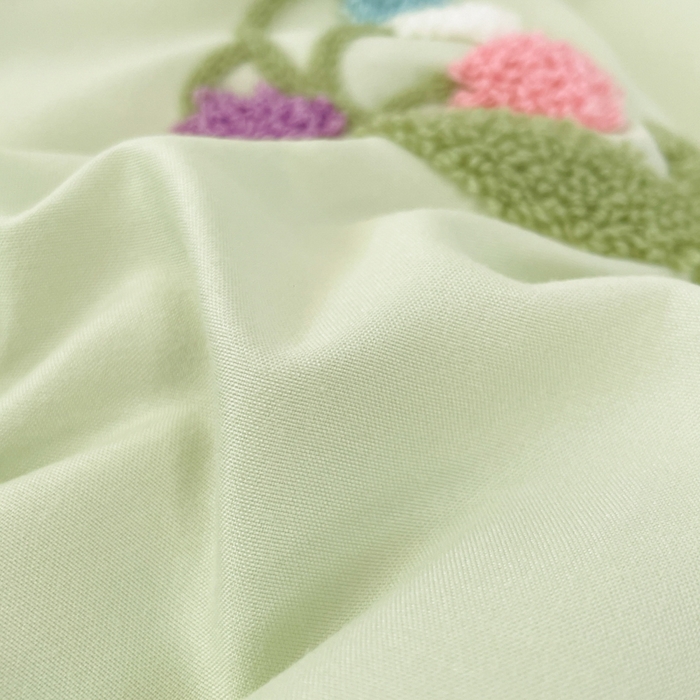 91家纺网 家纺一手货源 找家纺 易禾家纺 2025新款韩版小清新毛巾绣水洗棉四件套学生宿舍三件套铃兰小兔系列（专板花型） 铃兰小兔-浅绿