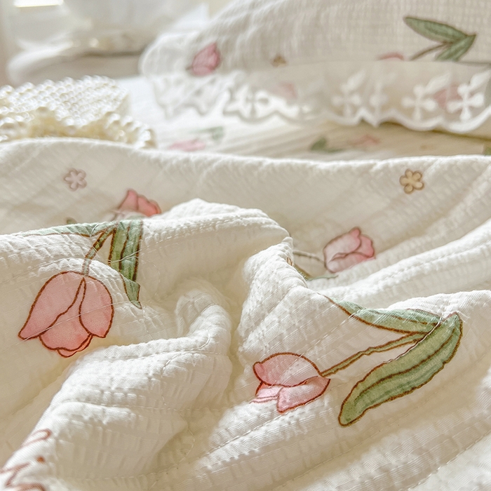 91家纺网 家纺一手货源 找家纺 麒豆豆 2025新款泡泡棉印花床笠 小清新