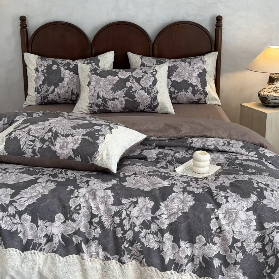 91家纺网 家纺一手货源 找家纺 迷尚家居 2025新款复古色织仿棉麻全棉花边四件套 玉环-棉麻