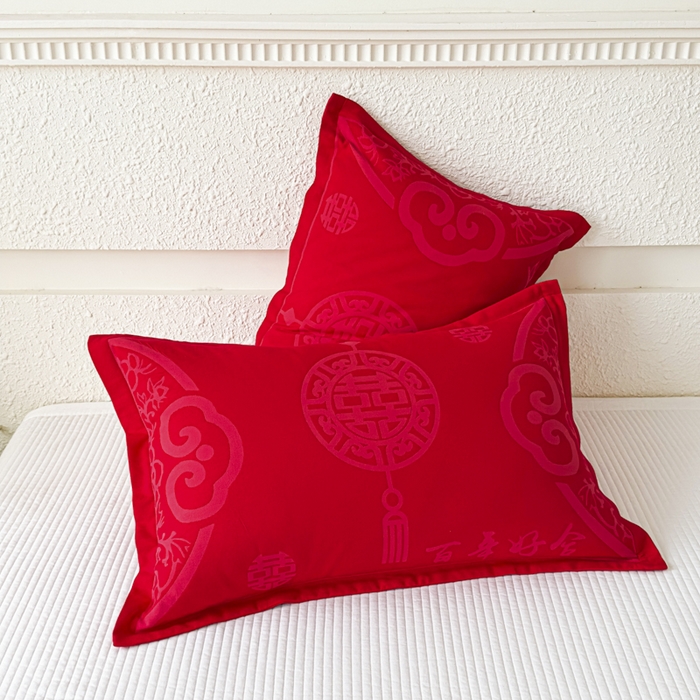 91家纺网 家纺一手货源 找家纺 （总）悦然毛巾被 2025新款婚庆大红三层全棉纱布枕套