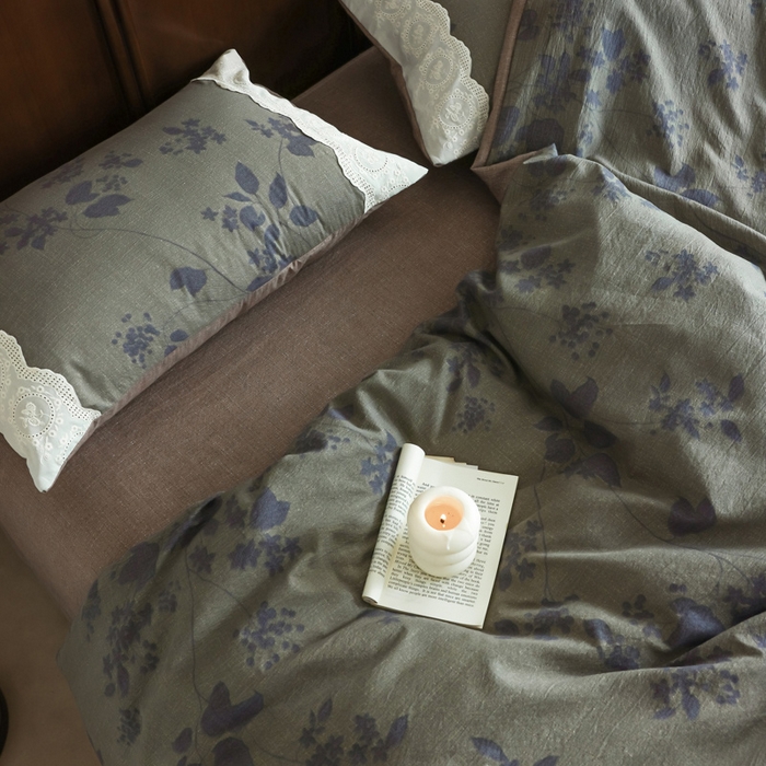 91家纺网 家纺一手货源 找家纺 迷尚家居 2025新款复古色织仿棉麻全棉花边四件套 颂青时-棉麻