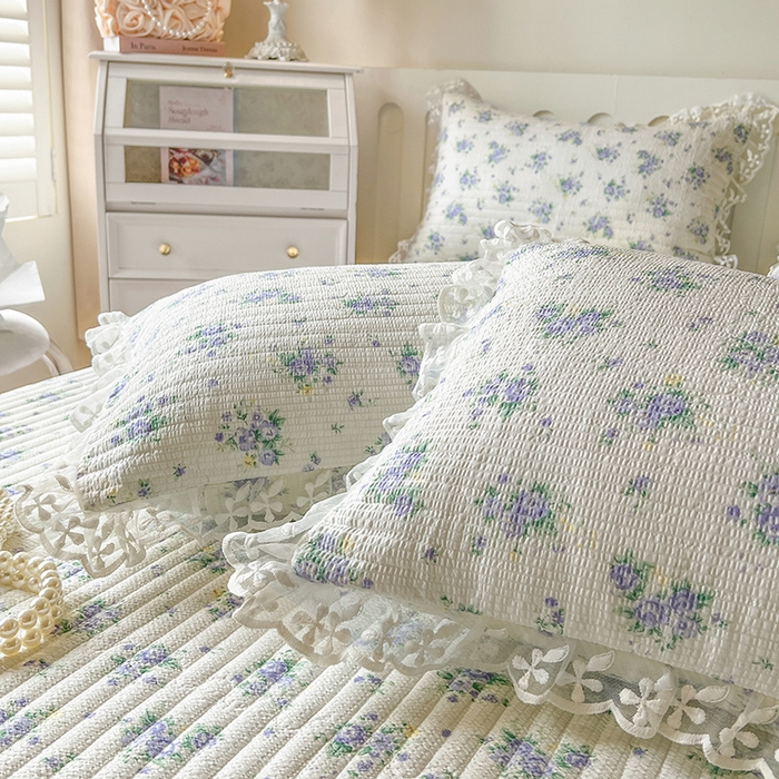 91家纺网 家纺一手货源 找家纺 麒豆豆 2025新款泡泡棉印花床笠 紫色恋人