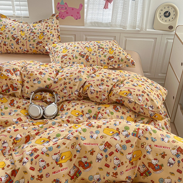 91家纺网 家纺一手货源 找家纺 布可家纺 2025新款水洗磨毛印花四件套 Kt乐园