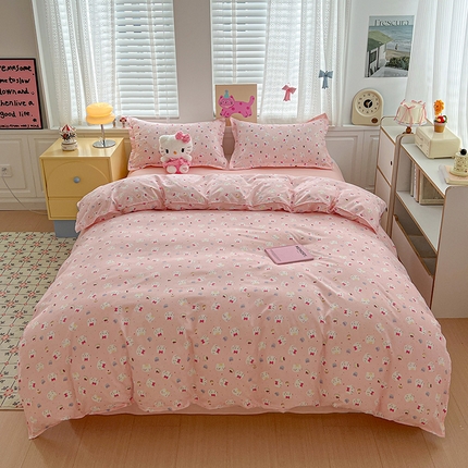 布可家纺 2025新款水洗磨毛印花四件套 粉粉KT