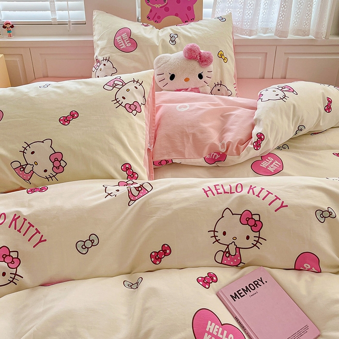 91家纺网 家纺一手货源 找家纺 布可家纺 2025新款水洗磨毛印花四件套 蝴蝶结KT