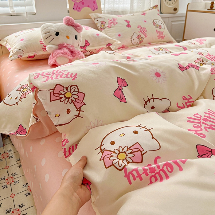 91家纺网 家纺一手货源 找家纺 布可家纺 2025新款水洗磨毛印花四件套 雏菊KT