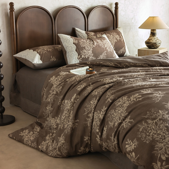 91家纺网 家纺一手货源 找家纺 （总）迷尚家居 2025新款复古色织仿棉麻全棉花边四件套