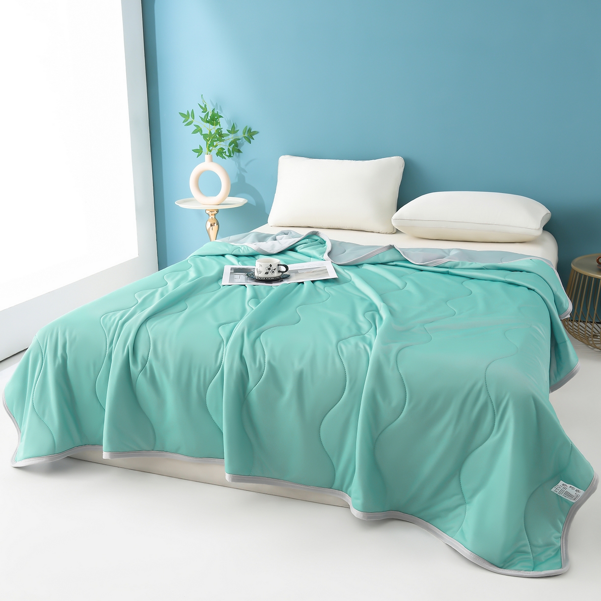 91家纺网 家纺一手货源 找家纺 眠多宝 2025新款纯色凉感丝夏被夏凉被空调被跨境热品temu希音TK外贸 绿色